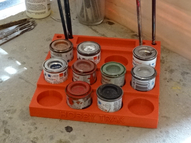 Paint stand tray for Humbrol and Revel paint tins